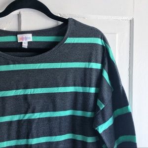 GUC LuLaRoe Irma Tunic - Turquoise & Gray Stripes